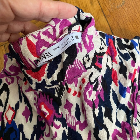 Zara Print Crop Top Women's Multicolor Wrap Style High Neck Viscose - Size M - Picture 4 of 7